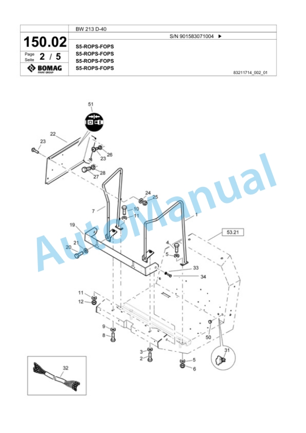 Bomag BW 213 D-40 Single Drum Wheel Drive Vibratory Roller Spare Parts Catalogue 00818291 5 Bomag BW 213 D-40 Single Drum Wheel Drive Vibratory Roller Spare Parts Catalogue 00818291-5