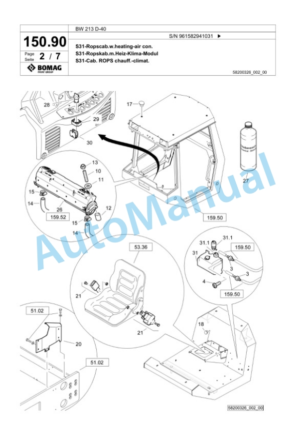 Bomag BW 213 D-40 Single Drum Wheel Drive Vibratory Roller Spare Parts Catalogue 00826005 4 Bomag BW 213 D-40 Single Drum Wheel Drive Vibratory Roller Spare Parts Catalogue 00826005-4