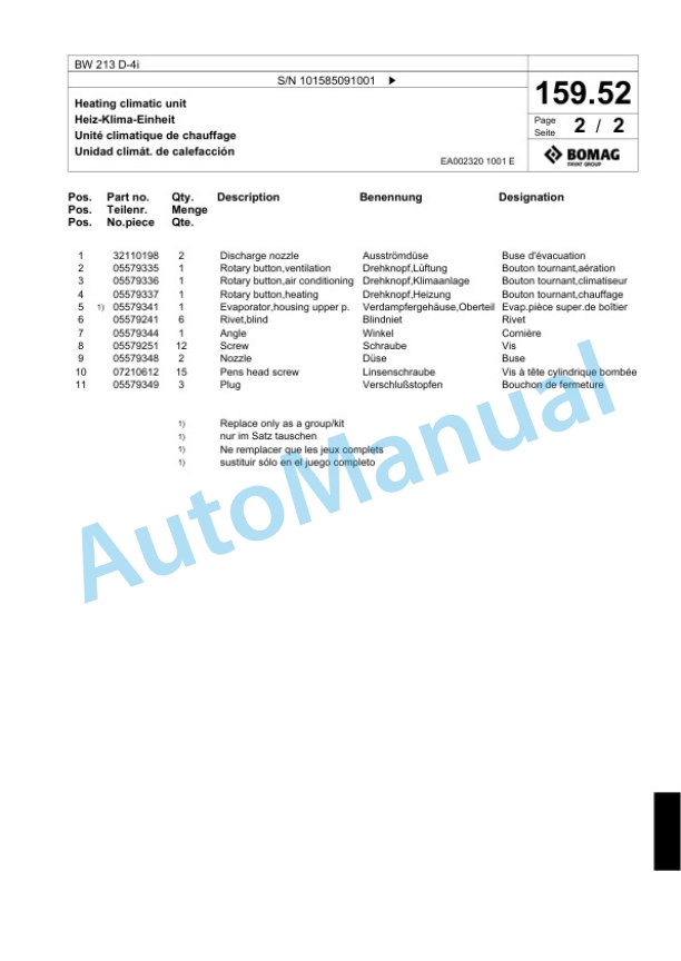 Bomag BW 213 D-4i Single Drum Wheel Drive Vibratory Roller Spare Parts Catalogue 00824443 5 Bomag BW 213 D-4i Single Drum Wheel Drive Vibratory Roller Spare Parts Catalogue 00824443-5