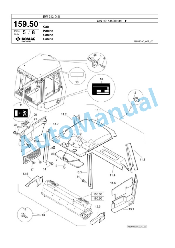 Bomag BW 213 D-4i Single Drum Wheel Drive Vibratory Roller Spare Parts Catalogue 00824671 4 Bomag BW 213 D-4i Single Drum Wheel Drive Vibratory Roller Spare Parts Catalogue 00824671-4