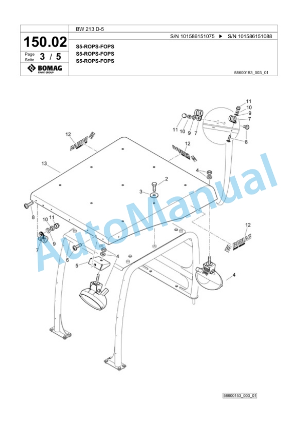 Bomag BW 213 D-5 Single Drum Wheel Drive Vibratory Roller Spare Parts Catalogue 00824761 4 Bomag BW 213 D-5 Single Drum Wheel Drive Vibratory Roller Spare Parts Catalogue 00824761-4