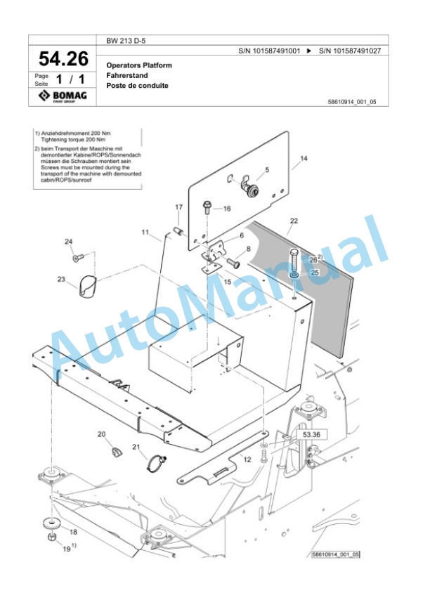 Bomag BW 213 D-5 Single Drum Wheel Drive Vibratory Roller Spare Parts Catalogue 00826275 2 Bomag BW 213 D-5 Single Drum Wheel Drive Vibratory Roller Spare Parts Catalogue 00826275-2