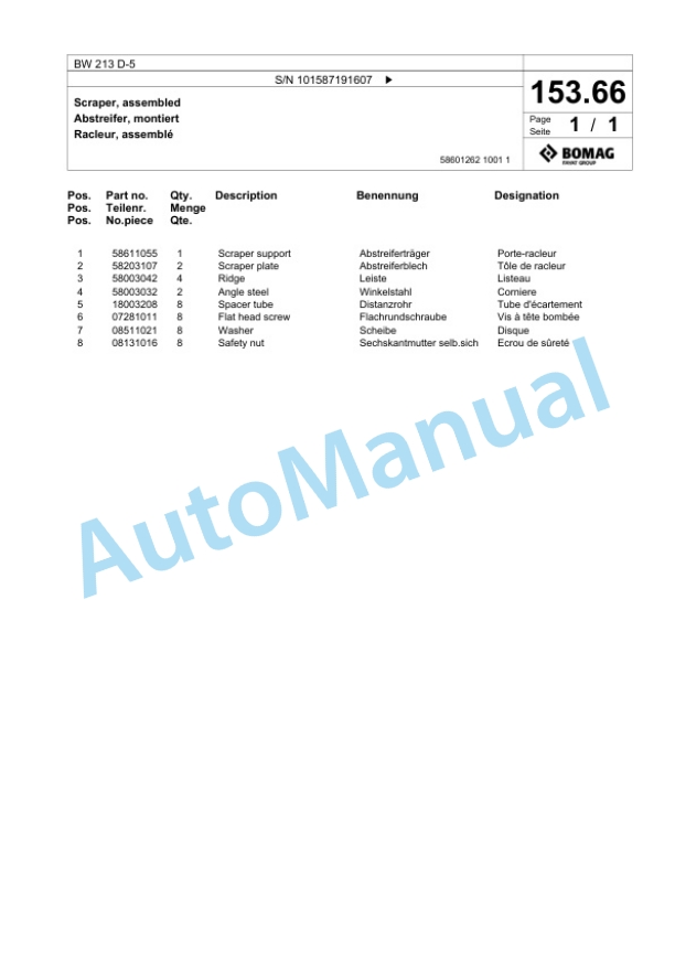 Bomag BW 213 D-5 Single Drum Wheel Drive Vibratory Roller Spare Parts Catalogue 00826917 4 Bomag BW 213 D-5 Single Drum Wheel Drive Vibratory Roller Spare Parts Catalogue 00826917-4