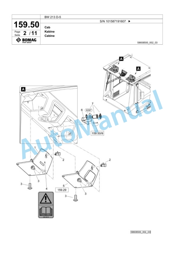 Bomag BW 213 D-5 Single Drum Wheel Drive Vibratory Roller Spare Parts Catalogue 00826917 5 Bomag BW 213 D-5 Single Drum Wheel Drive Vibratory Roller Spare Parts Catalogue 00826917-5