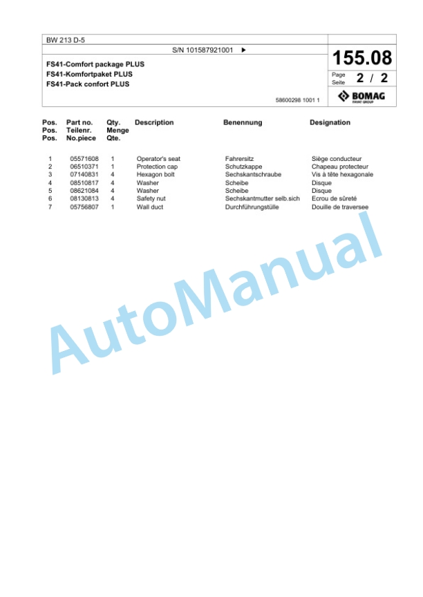 Bomag BW 213 D-5 Single Drum Wheel Drive Vibratory Roller Spare Parts Catalogue 00826947 5 Bomag BW 213 D-5 Single Drum Wheel Drive Vibratory Roller Spare Parts Catalogue 00826947-5