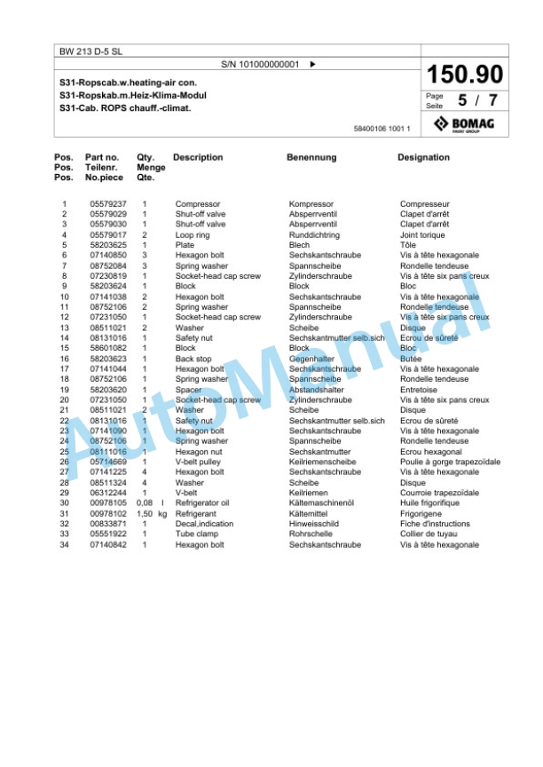 Bomag BW 213 D-5 SL Single Drum Wheel Drive Vibratory Roller Spare Parts Catalogue 00826383 5 Bomag BW 213 D-5 SL Single Drum Wheel Drive Vibratory Roller Spare Parts Catalogue 00826383-5
