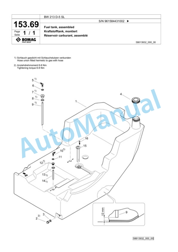Bomag BW 213 D-5 SL Single Drum Wheel Drive Vibratory Roller Spare Parts Catalogue 00827403 5 Bomag BW 213 D-5 SL Single Drum Wheel Drive Vibratory Roller Spare Parts Catalogue 00827403-5