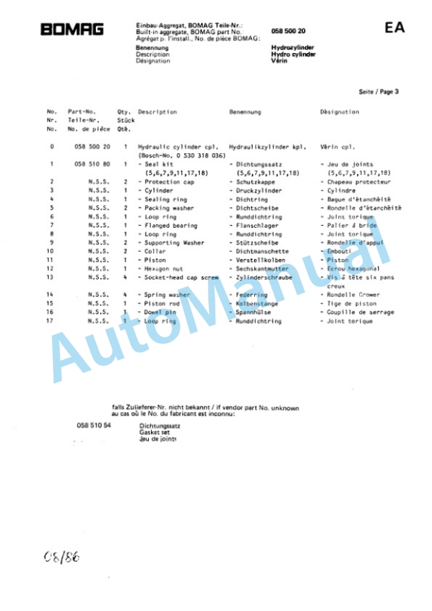 Bomag BW 213 D, BW 213 AD Spare Parts Catalogue 00814291 3 Bomag BW 213 D, BW 213 AD Spare Parts Catalogue 00814291-3