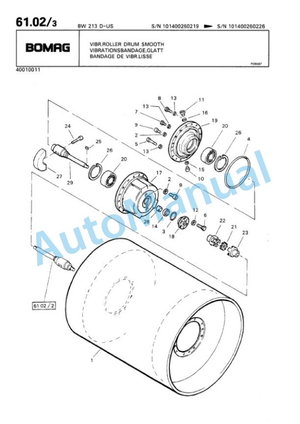 Bomag BW 213 D, BW 213 D2 Ampl Single Drum Wheel Drive Vibratory Roller Spare Parts Catalogue 00810037 3 Bomag BW 213 D, BW 213 D2 Ampl Single Drum Wheel Drive Vibratory Roller Spare Parts Catalogue 00810037-3