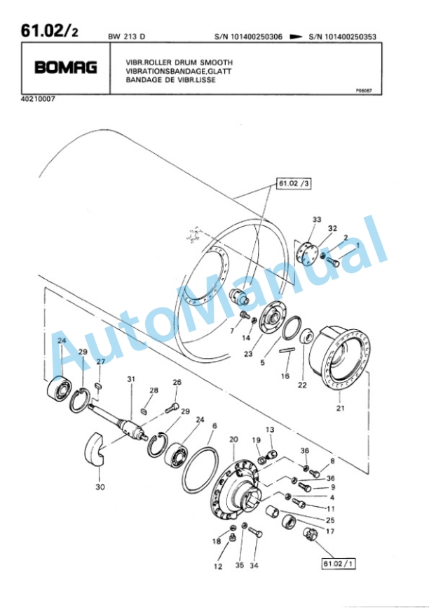Bomag BW 213 D Single Drum Wheel Drive Vibratory Roller Spare Parts Catalogue 00810043 3 Bomag BW 213 D Single Drum Wheel Drive Vibratory Roller Spare Parts Catalogue 00810043-3