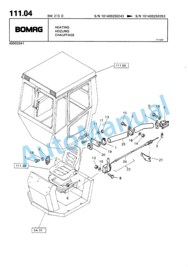 Bomag BW 213 D Single Drum Wheel Drive Vibratory Roller Spare Parts Catalogue 00810043 4 Bomag BW 213 D Single Drum Wheel Drive Vibratory Roller Spare Parts Catalogue 00810043-4