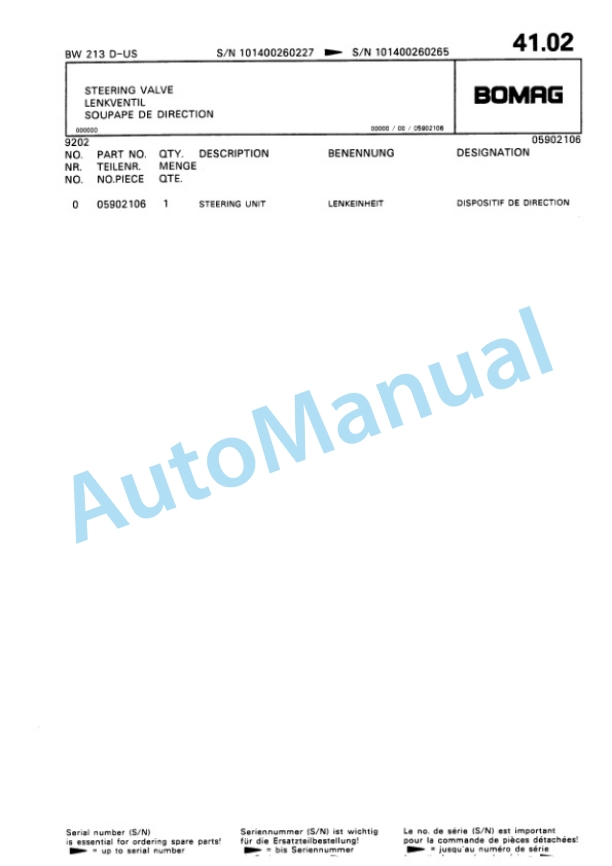 Bomag BW 213 D Single Drum Wheel Drive Vibratory Roller Spare Parts Catalogue 00810137 3 Bomag BW 213 D Single Drum Wheel Drive Vibratory Roller Spare Parts Catalogue 00810137-3