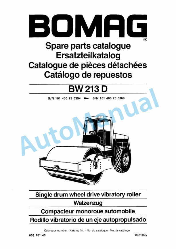 Bomag BW 213 D Single Drum Wheel Drive Vibratory Roller Spare Parts Catalogue 00810143 1 Bomag BW 213 D Single Drum Wheel Drive Vibratory Roller Spare Parts Catalogue 00810143