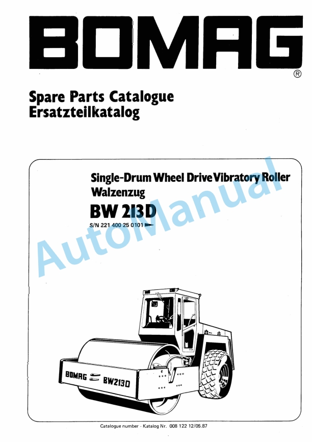 Bomag BW 213 D Single Drum Wheel Drive Vibratory Roller Spare Parts Catalogue 00812212 1 Bomag BW 213 D Single Drum Wheel Drive Vibratory Roller Spare Parts Catalogue 00812212