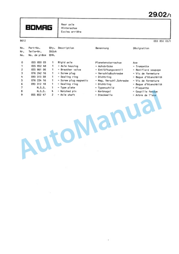 Bomag BW 213 D Single Drum Wheel Drive Vibratory Roller Spare Parts Catalogue 00812212 4 Bomag BW 213 D Single Drum Wheel Drive Vibratory Roller Spare Parts Catalogue 00812212-4