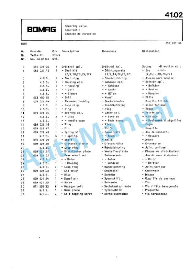 Bomag BW 213 D Single Drum Wheel Drive Vibratory Roller Spare Parts Catalogue 00812212 5 Bomag BW 213 D Single Drum Wheel Drive Vibratory Roller Spare Parts Catalogue 00812212-5