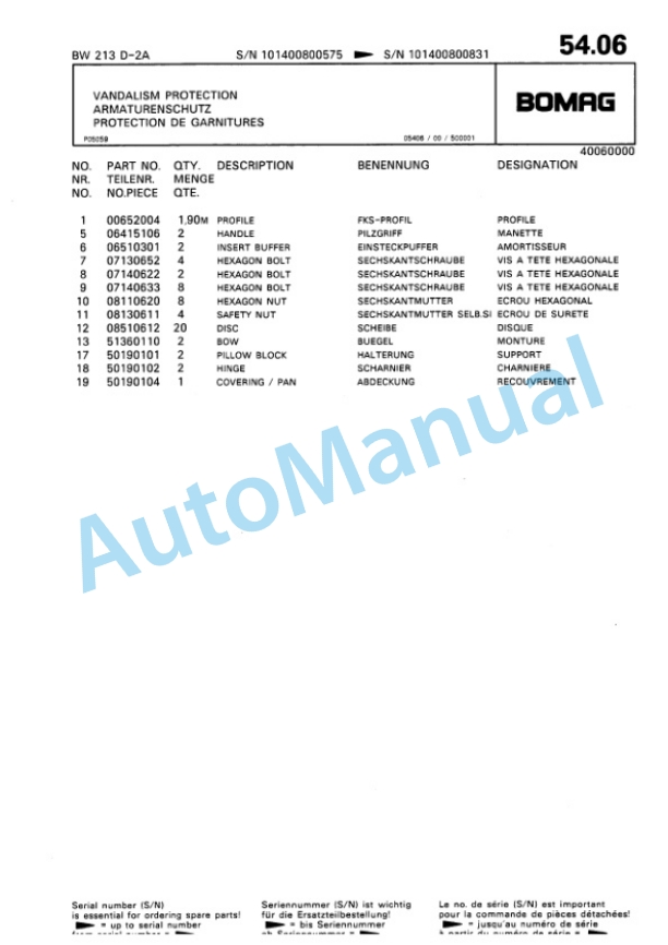 Bomag BW 213 D2 Ampl Single Drum Wheel Drive Vibratory Roller Spare Parts Catalogue 00810062 3 Bomag BW 213 D2 Ampl Single Drum Wheel Drive Vibratory Roller Spare Parts Catalogue 00810062-3