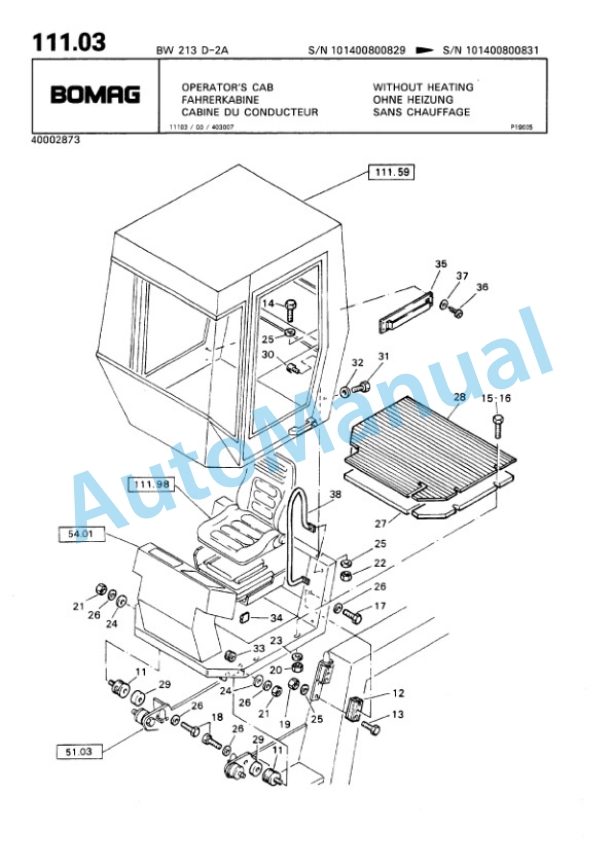 Bomag BW 213 D2 Ampl Single Drum Wheel Drive Vibratory Roller Spare Parts Catalogue 00810062 4 Bomag BW 213 D2 Ampl Single Drum Wheel Drive Vibratory Roller Spare Parts Catalogue 00810062-4