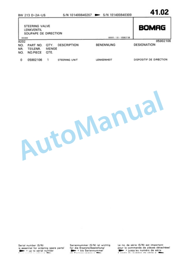 Bomag BW 213 D2 Ampl Single Drum Wheel Drive Vibratory Roller Spare Parts Catalogue 00810063 3 Bomag BW 213 D2 Ampl Single Drum Wheel Drive Vibratory Roller Spare Parts Catalogue 00810063-3