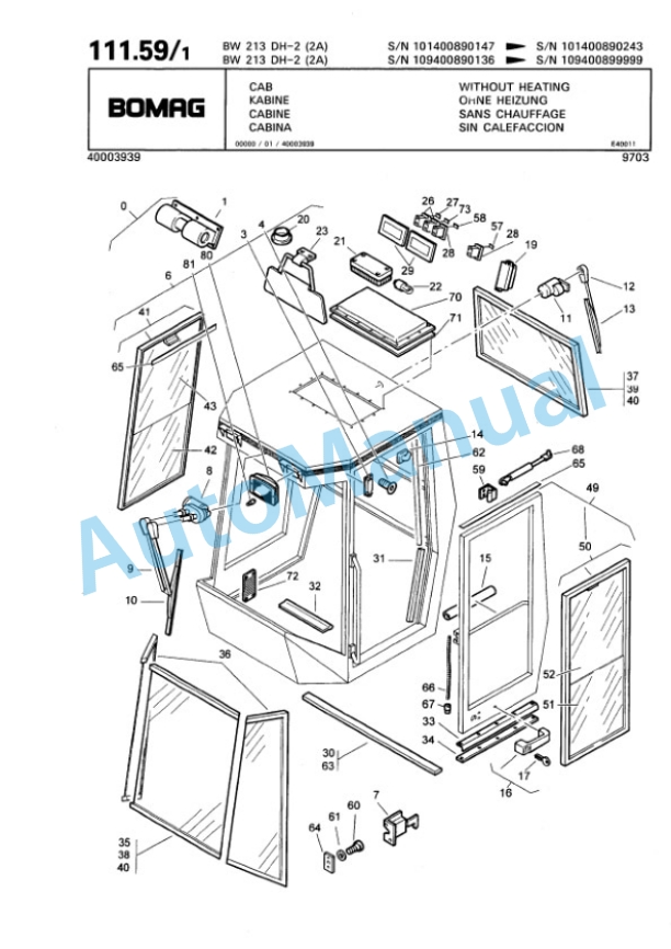 Bomag BW 213 DH-2 2 Ampl Single Drum Wheel Drive Vibratory Roller Spare Parts Catalogue 00810689 5 Bomag BW 213 DH-2 2 Ampl Single Drum Wheel Drive Vibratory Roller Spare Parts Catalogue 00810689-5
