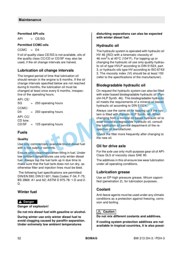 Alternative view of Bomag BW 213 DH-3, BW 213 PDH-3, BW 213 PDBH-3 Single Drum Rollers Operating and Maintenance Instructions 00814011