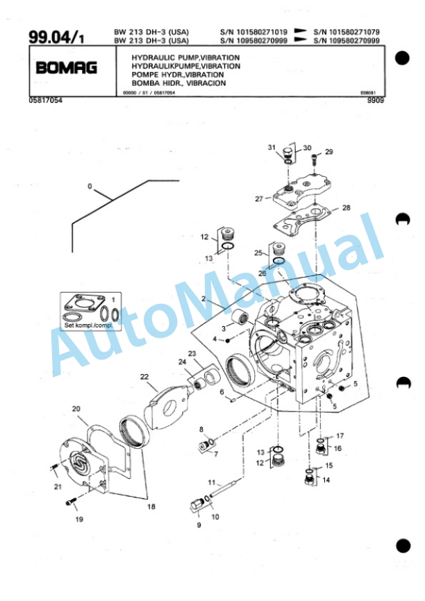 Bomag BW 213 DH-3 Single Drum Wheel Drive Vibratory Roller Spare Parts Catalogue 00815327 2 Bomag BW 213 DH-3 Single Drum Wheel Drive Vibratory Roller Spare Parts Catalogue 00815327-2