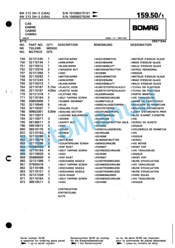 Bomag BW 213 DH-3 Single Drum Wheel Drive Vibratory Roller Spare Parts Catalogue 00815327 4 Bomag BW 213 DH-3 Single Drum Wheel Drive Vibratory Roller Spare Parts Catalogue 00815327-4