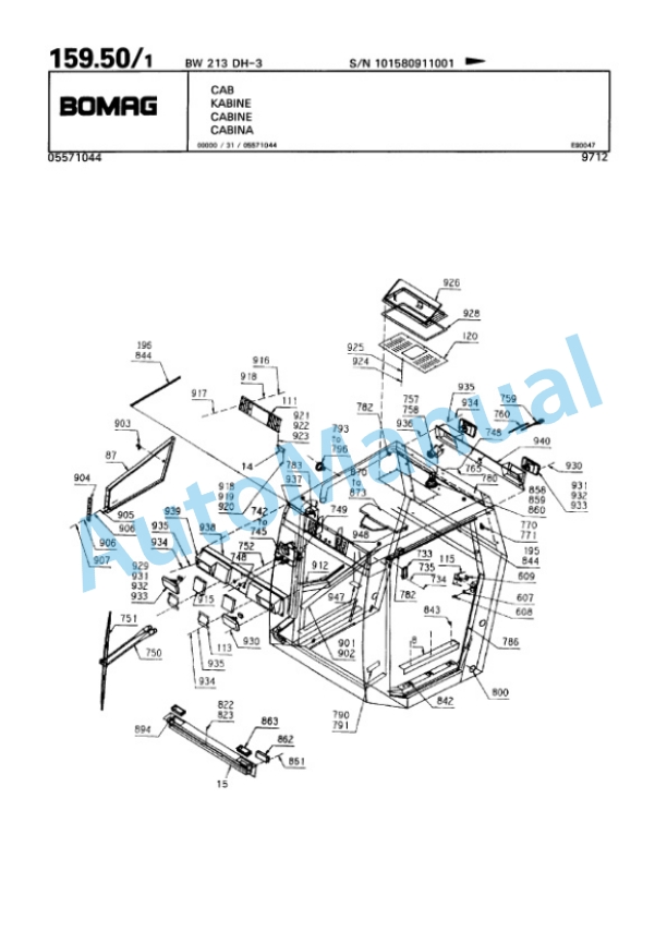 Bomag BW 213 DH-3 Single Drum Wheel Drive Vibratory Roller Spare Parts Catalogue 00815391 4 Bomag BW 213 DH-3 Single Drum Wheel Drive Vibratory Roller Spare Parts Catalogue 00815391-4