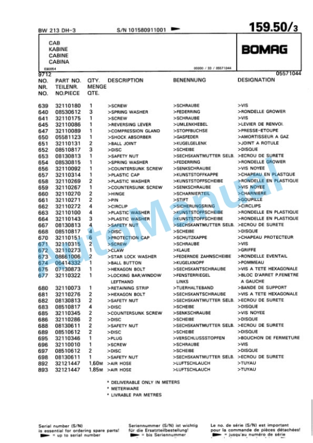 Bomag BW 213 DH-3 Single Drum Wheel Drive Vibratory Roller Spare Parts Catalogue 00815391 5 Bomag BW 213 DH-3 Single Drum Wheel Drive Vibratory Roller Spare Parts Catalogue 00815391-5