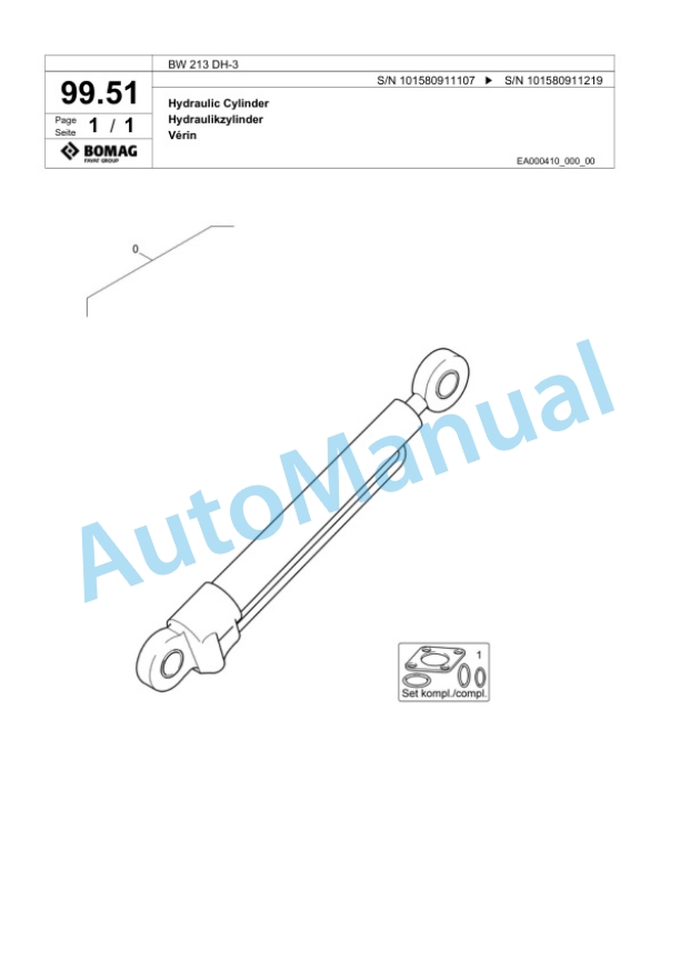 Bomag BW 213 DH-3 Single Drum Wheel Drive Vibratory Roller Spare Parts Catalogue 00817526 2 Bomag BW 213 DH-3 Single Drum Wheel Drive Vibratory Roller Spare Parts Catalogue 00817526-2