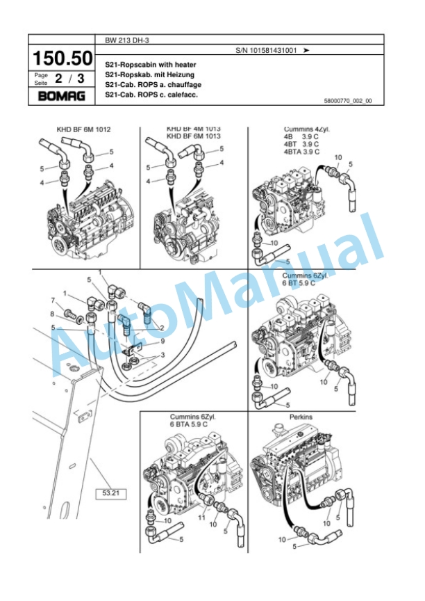 Bomag BW 213 DH-3 Single Drum Wheel Drive Vibratory Roller Spare Parts Catalogue 00817589 5 Bomag BW 213 DH-3 Single Drum Wheel Drive Vibratory Roller Spare Parts Catalogue 00817589-5