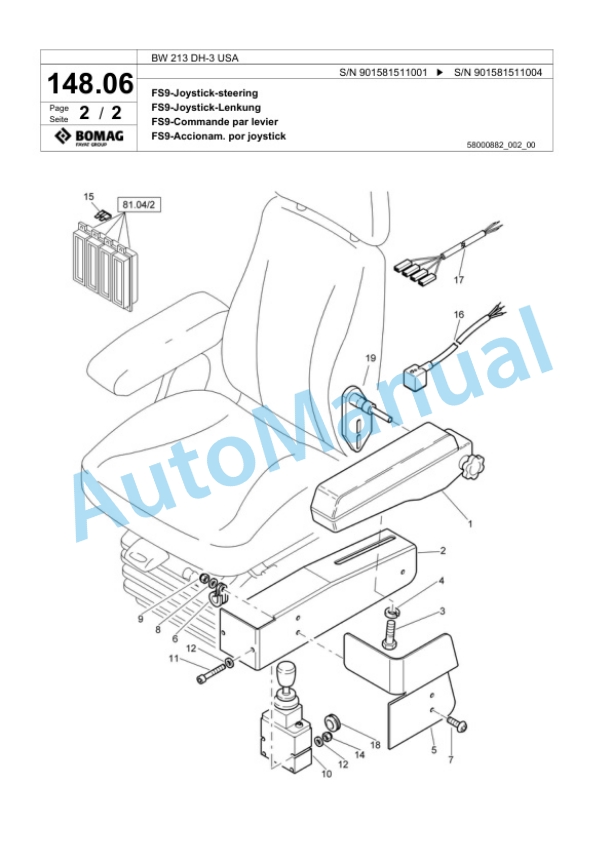 Bomag BW 213 DH-3 USA Single Drum Wheel Drive Vibratory Roller Spare Parts Catalogue 00817671 4 Bomag BW 213 DH-3 USA Single Drum Wheel Drive Vibratory Roller Spare Parts Catalogue 00817671-4