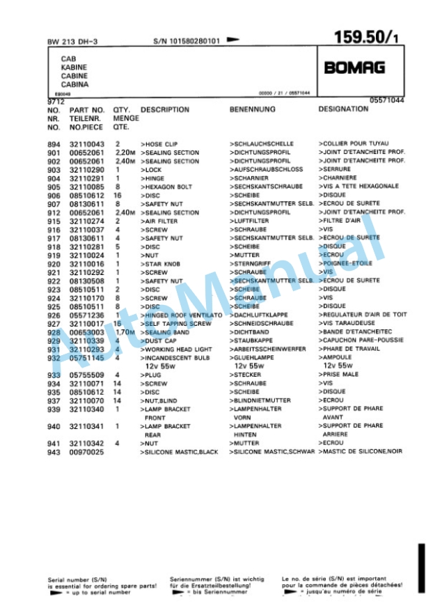 Bomag BW 213 DH-3 Variocontrol Single Drum Wheel Drive Vibratory Roller Spare Parts Catalogue 00815328 5 Bomag BW 213 DH-3 Variocontrol Single Drum Wheel Drive Vibratory Roller Spare Parts Catalogue 00815328-5