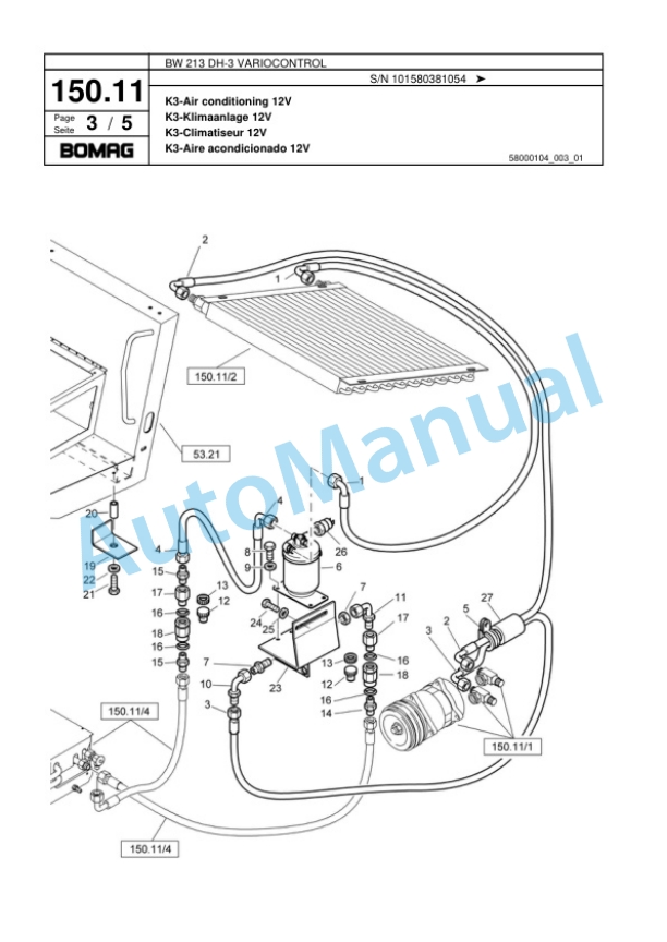 Bomag BW 213 DH-3 VARIOCONTROL Single Drum Wheel Drive Vibratory Roller Spare Parts Catalogue 00817528 3 Bomag BW 213 DH-3 VARIOCONTROL Single Drum Wheel Drive Vibratory Roller Spare Parts Catalogue 00817528-3