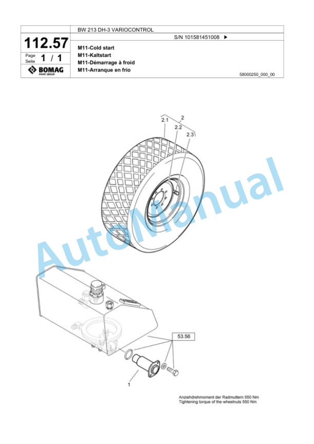 Bomag BW 213 DH-3 VARIOCONTROL Single Drum Wheel Drive Vibratory Roller Spare Parts Catalogue 00817591 4 Bomag BW 213 DH-3 VARIOCONTROL Single Drum Wheel Drive Vibratory Roller Spare Parts Catalogue 00817591-4