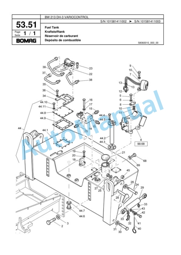 Bomag BW 213 DH-3 VARIOCONTROL Single Drum Wheel Drive Vibratory Roller Spare Parts Catalogue 00817605 2 Bomag BW 213 DH-3 VARIOCONTROL Single Drum Wheel Drive Vibratory Roller Spare Parts Catalogue 00817605-2