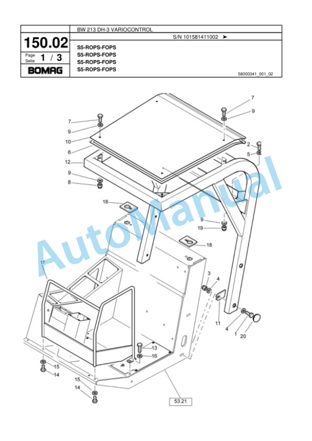 Bomag BW 213 DH-3 VARIOCONTROL Single Drum Wheel Drive Vibratory Roller Spare Parts Catalogue 00817605 4 Bomag BW 213 DH-3 VARIOCONTROL Single Drum Wheel Drive Vibratory Roller Spare Parts Catalogue 00817605-4