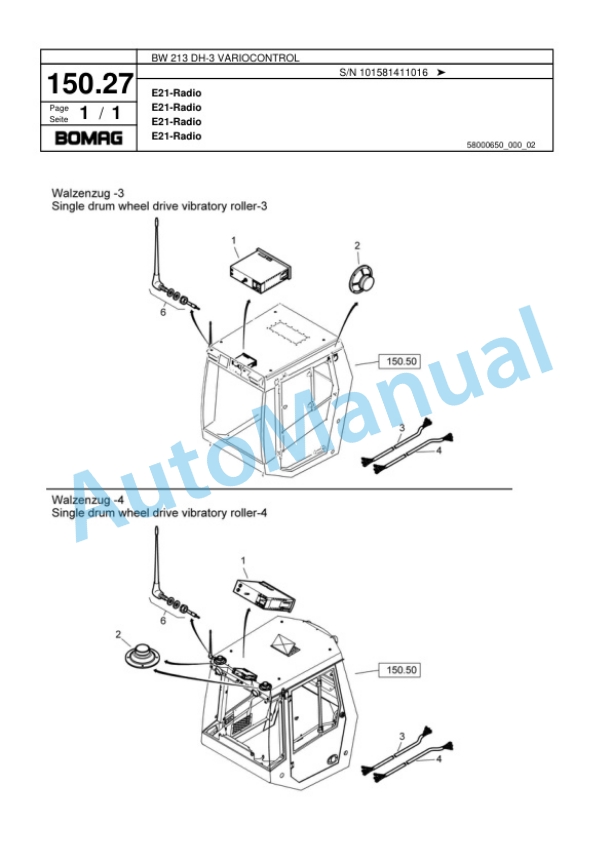 Bomag BW 213 DH-3 VARIOCONTROL Single Drum Wheel Drive Vibratory Roller Spare Parts Catalogue 00817605 5 Bomag BW 213 DH-3 VARIOCONTROL Single Drum Wheel Drive Vibratory Roller Spare Parts Catalogue 00817605-5