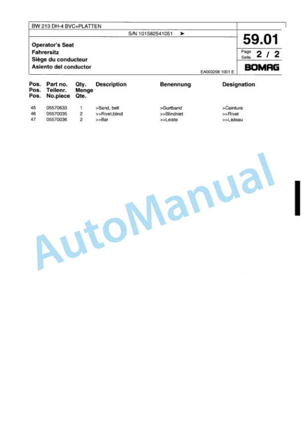 Bomag BW 213 DH-4 BVC Plus PLATTEN Single Drum Wheel Drive Vibratory Roller Spare Parts Catalogue 00817780 2 Bomag BW 213 DH-4 BVC Plus PLATTEN Single Drum Wheel Drive Vibratory Roller Spare Parts Catalogue 00817780-2