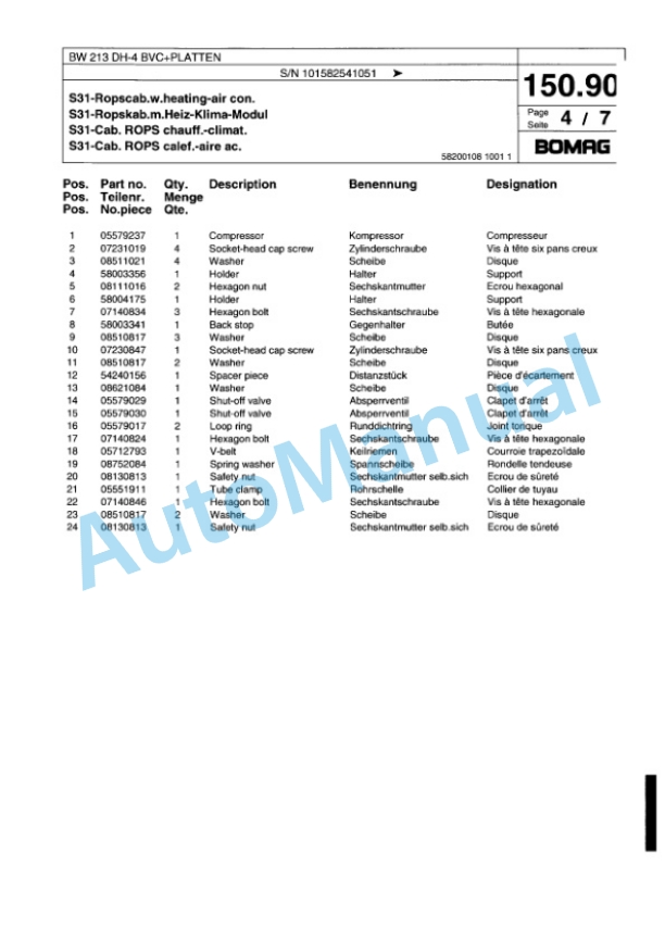 Bomag BW 213 DH-4 BVC Plus PLATTEN Single Drum Wheel Drive Vibratory Roller Spare Parts Catalogue 00817780 5 Bomag BW 213 DH-4 BVC Plus PLATTEN Single Drum Wheel Drive Vibratory Roller Spare Parts Catalogue 00817780-5