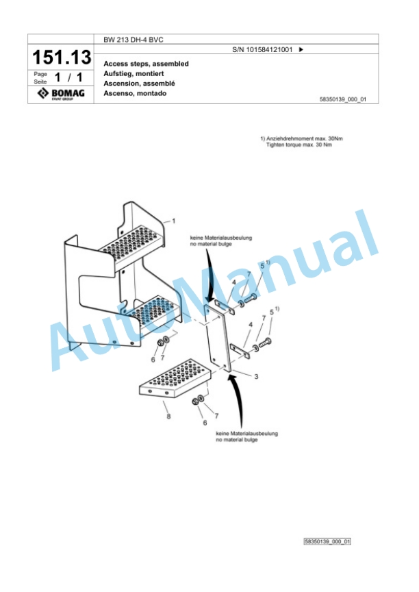 Bomag BW 213 DH-4 BVC Single Drum Wheel Drive Vibratory Roller Spare Parts Catalogue 00824041 5 Bomag BW 213 DH-4 BVC Single Drum Wheel Drive Vibratory Roller Spare Parts Catalogue 00824041-5