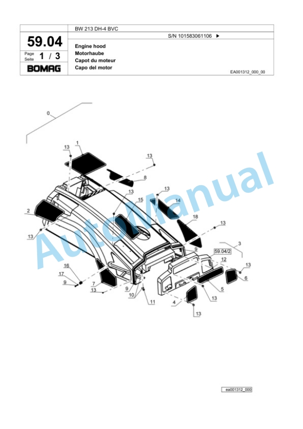 Bomag BW 213 DH-4 BVC Single Drum Wheel Drive Vibratory Roller Spare Parts Catalogue 00824143 2 Bomag BW 213 DH-4 BVC Single Drum Wheel Drive Vibratory Roller Spare Parts Catalogue 00824143-2