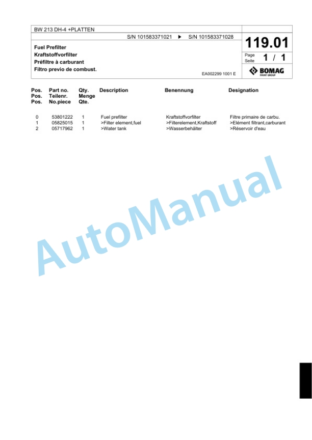 Bomag BW 213 DH-4 Plus PLATTEN Single Drum Wheel Drive Vibratory Roller Spare Parts Catalogue 00818437 3 Bomag BW 213 DH-4 Plus PLATTEN Single Drum Wheel Drive Vibratory Roller Spare Parts Catalogue 00818437-3