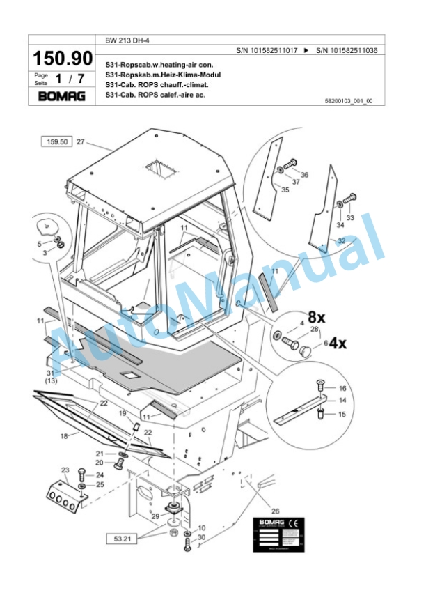 Bomag BW 213 DH-4 Single Drum Wheel Drive Vibratory Roller Spare Parts Catalogue 00817775 4 Bomag BW 213 DH-4 Single Drum Wheel Drive Vibratory Roller Spare Parts Catalogue 00817775-4