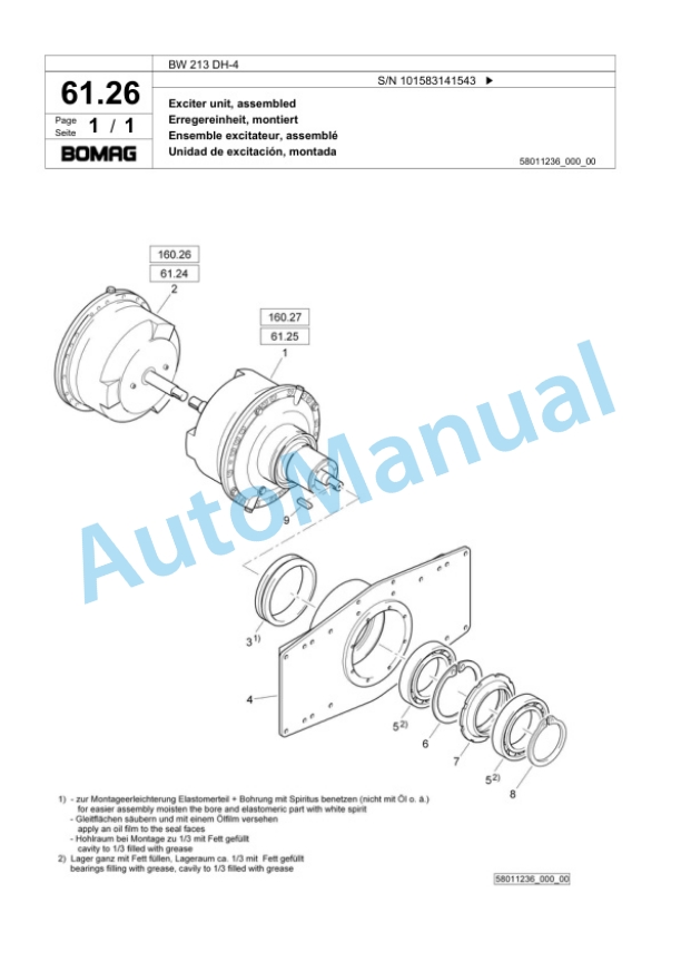 Bomag BW 213 DH-4 Single Drum Wheel Drive Vibratory Roller Spare Parts Catalogue 00818125 2 Bomag BW 213 DH-4 Single Drum Wheel Drive Vibratory Roller Spare Parts Catalogue 00818125-2