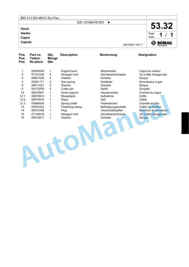 Bomag BW 213 DH-4BVC EU-Flex Single Drum Wheel Drive Vibratory Roller Spare Parts Catalogue 00824435 2 Bomag BW 213 DH-4BVC EU-Flex Single Drum Wheel Drive Vibratory Roller Spare Parts Catalogue 00824435-2