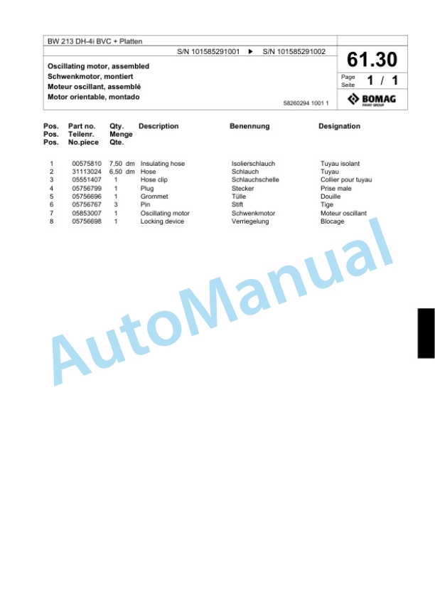 Bomag BW 213 DH-4i BVC Plus Platten Single Drum Wheel Drive Vibratory Roller Spare Parts Catalogue 00824679 2 Bomag BW 213 DH-4i BVC Plus Platten Single Drum Wheel Drive Vibratory Roller Spare Parts Catalogue 00824679-2