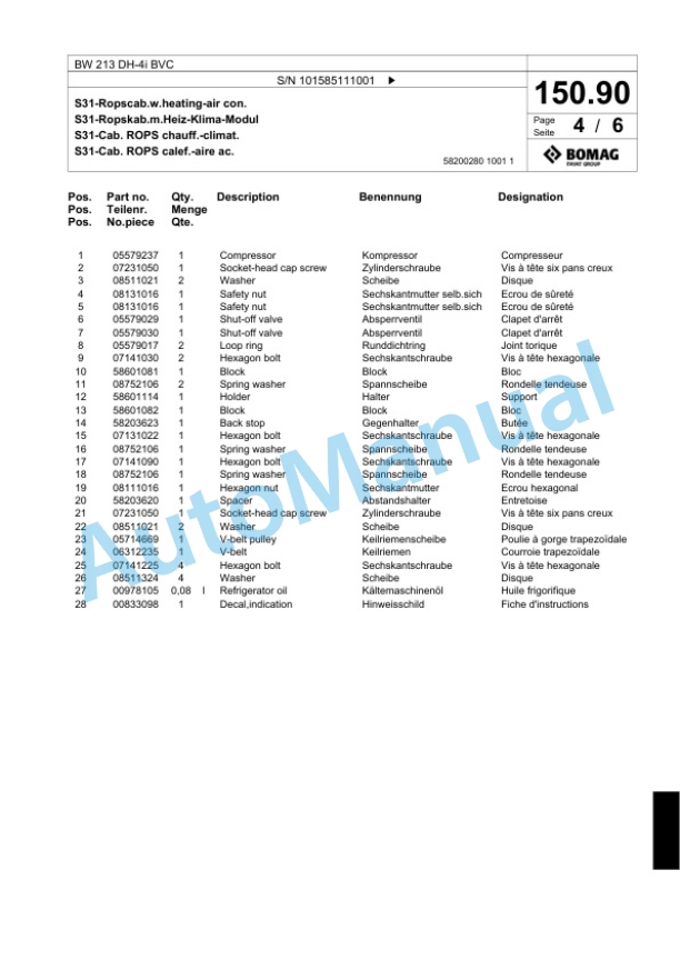 Bomag BW 213 DH-4i BVC Single Drum Wheel Drive Vibratory Roller Spare Parts Catalogue 00824447 5 Bomag BW 213 DH-4i BVC Single Drum Wheel Drive Vibratory Roller Spare Parts Catalogue 00824447-5