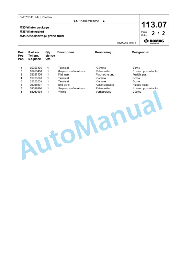 Bomag BW 213 DH-4i Plus Platten Single Drum Wheel Drive Vibratory Roller Spare Parts Catalogue 00824677 3 Bomag BW 213 DH-4i Plus Platten Single Drum Wheel Drive Vibratory Roller Spare Parts Catalogue 00824677-3