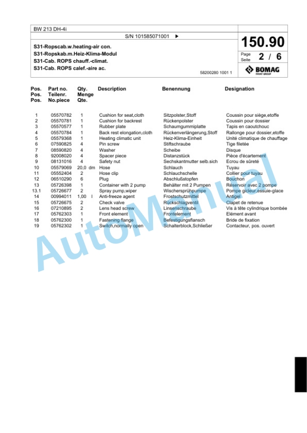 Bomag BW 213 DH-4i Single Drum Wheel Drive Vibratory Roller Spare Parts Catalogue 00824439 5 Bomag BW 213 DH-4i Single Drum Wheel Drive Vibratory Roller Spare Parts Catalogue 00824439-5